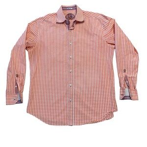 Bugatchi men’s button down dress orange check dress shirt size xl